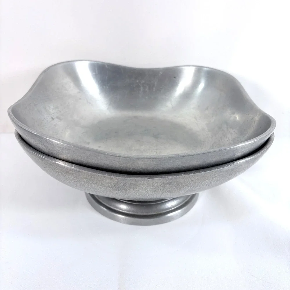 Wilton Armetale Serving Bowls Silver Pewter Finish Square Wavy Footed Set of 2